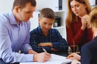 Divorced parents with their son visiting lawyer. Bedroom Arrangements Affect Child Custody